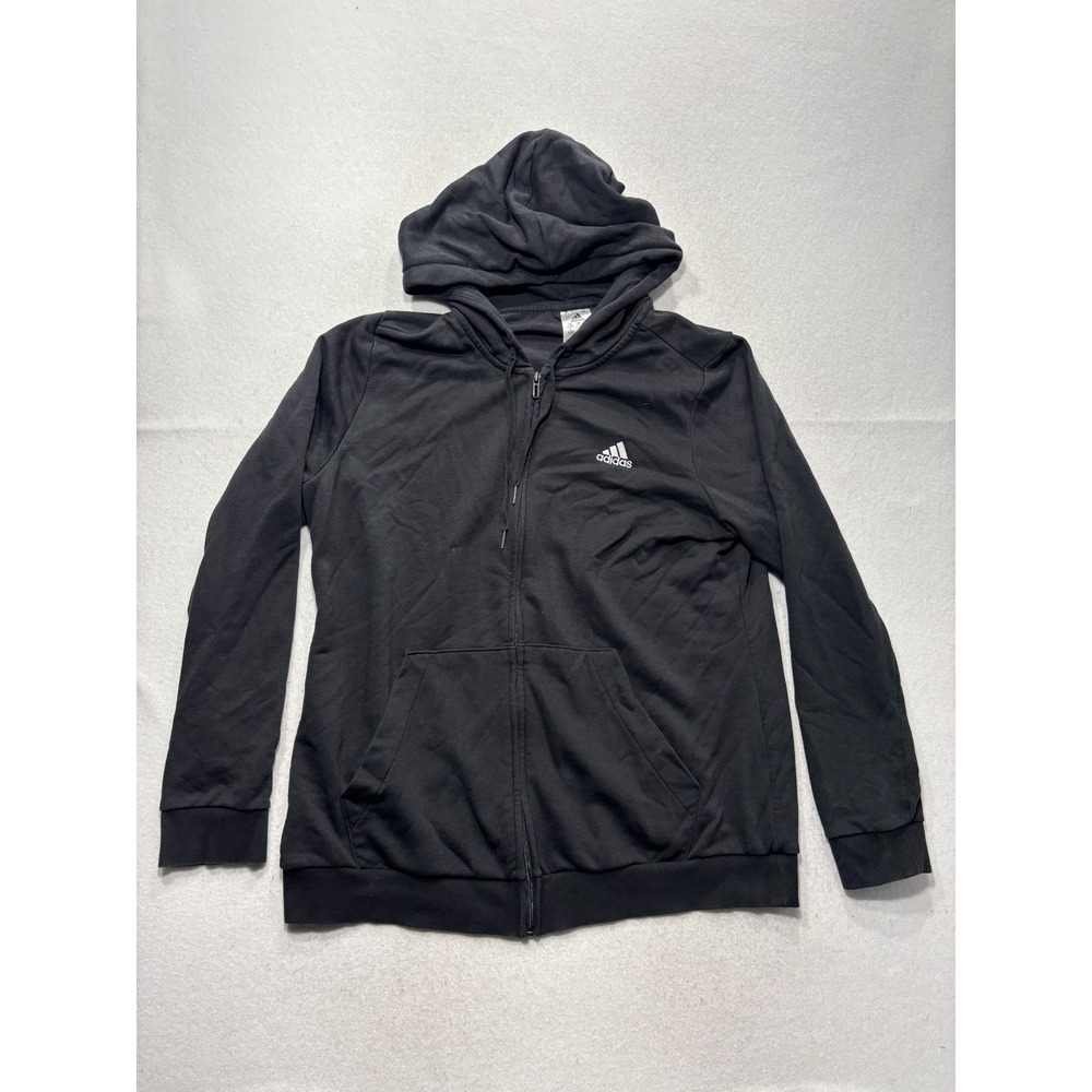 Adidas Hoodie Womens 1X Black Full Zip Logo Sleeve Kangaroo Pocket Athletic